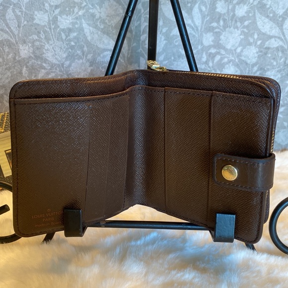 LOUIS VUITON Damier Ebene Brown Check Leather Zippy Compact WALLET EUC - Picture 6 of 17